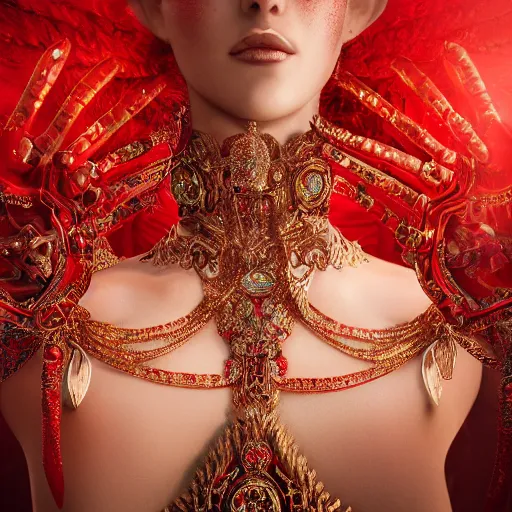 Image similar to photograph of wonderful spanish princess with smooth fair skin, alluring eyes, red jewelry, breathtaking, elegant, ornate, intricate, hyper detailed, accent lighting, dramatic light, 4 k octane render