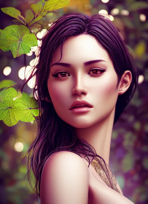 Image similar to photo of a gorgeous female in the style of stefan kostic, realistic, half body shot, sharp focus, 8 k high definition, insanely detailed, intricate, elegant, art by stanley lau and artgerm, extreme bokeh foliage