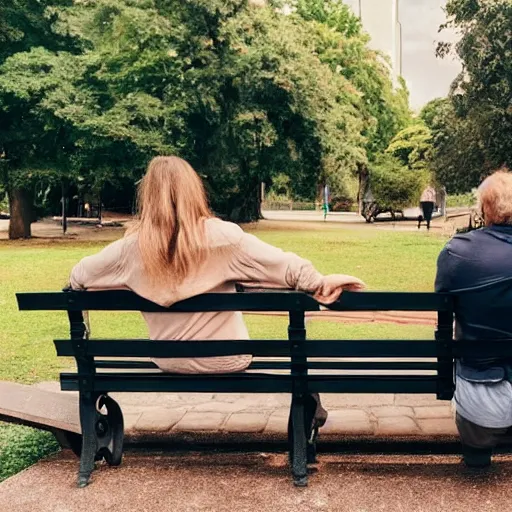 Image similar to a couple sitting on a park bench