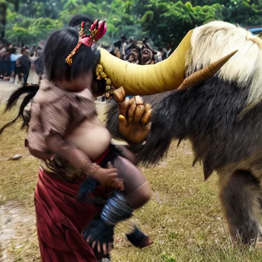 Image similar to Rajang stealing a child,