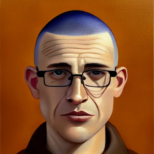 Prompt: 50 year old brunette man with very short hair, buzz cut, round face round face, round jaw, wide chin , romanian, silver small glasses, romanian heritage, brown eyes, brown eyes, olive skin, round nose, round chin, clean shaven wide face, thin lips, digital art, concept art, cgsociety, painterly, painting, 8k, illustration, painting, dramatic, beautiful, art by loish loish loish, cartoon, stylized painterly, trending on artstation, medium shot, uncropped