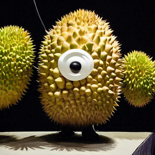 Image similar to anthropomorphic durian on stage, singing