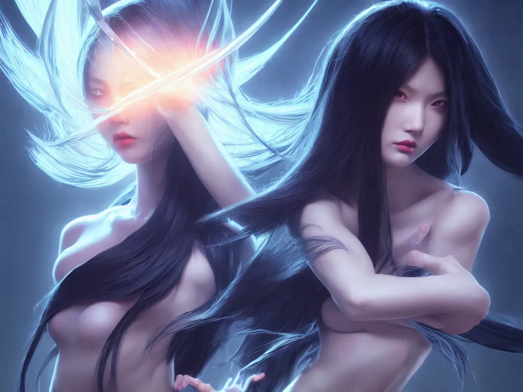 Image similar to extremely beautiful aesthetic ego sword in a shape of girl, black long hair, occlusion shadow, specular reflection, rim light, unreal engine, octane render, artgerm, artstation, art by hiroaki samura and jiro matsumoto and yusuke murata, high quality, highly detailed 8 k, fantasy illustration, beautiful shape of body