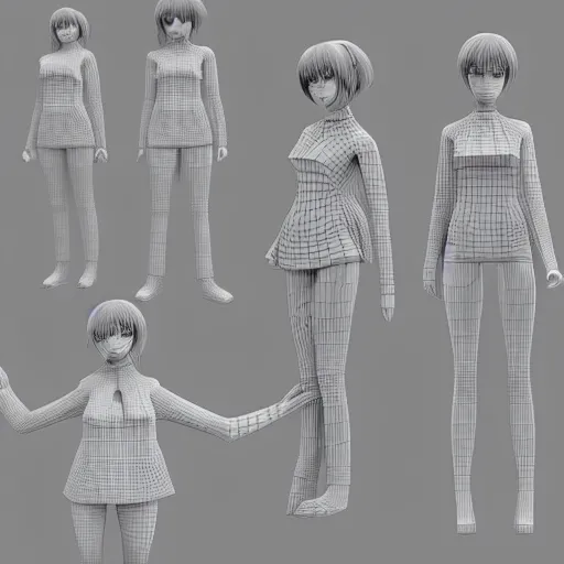Prompt: 3d model topology of an anime girl