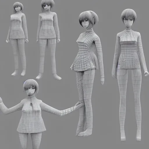 3d model topology of an anime girl