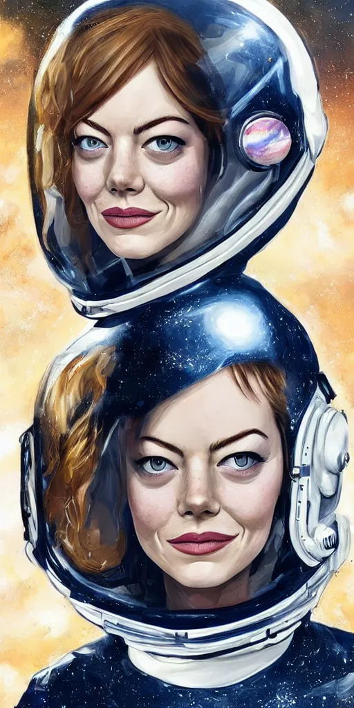 Image similar to Portrait of Emma Stone in a space suit. Highly detailed, photorealistic