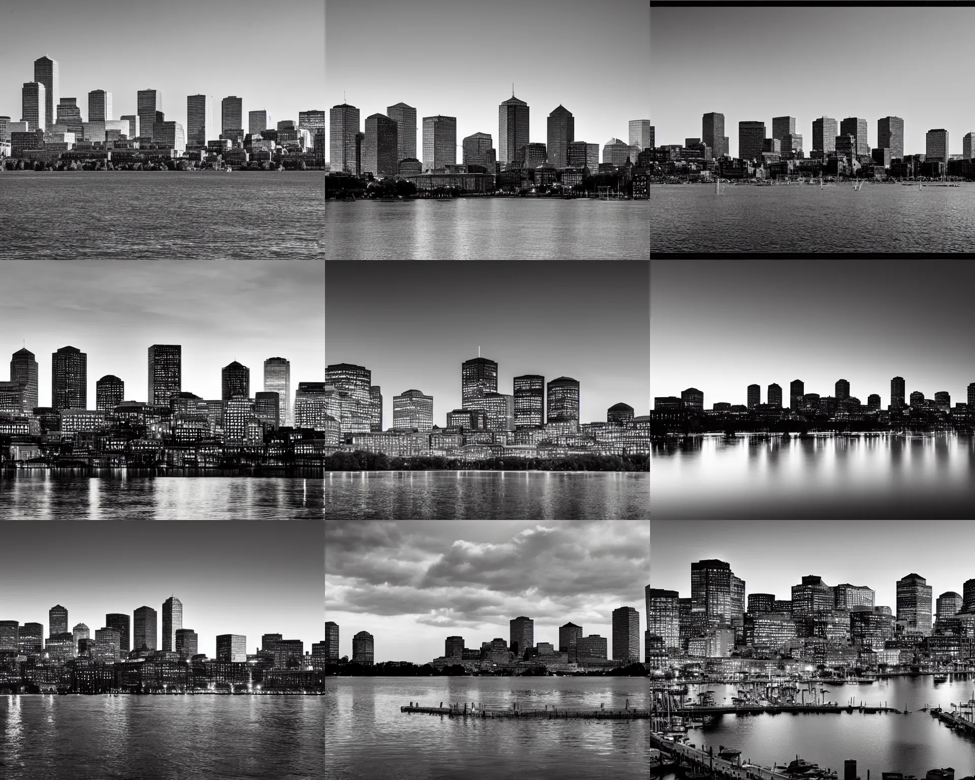 Prompt: boston skyline, landscape photography by ansel adams, award winning