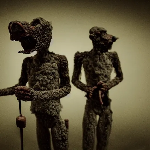 Prompt: the biological war, surrealistic detailed claymation art, dark, moody, foggy