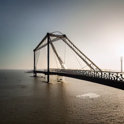 Prompt: Crimean bridge explosions, dslr, photojournalism, award winning photo, shot on Leica, copyright by New York Times, volumetric lighting