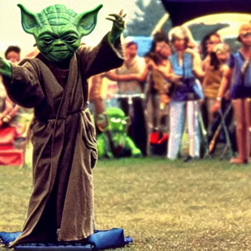 Image similar to yoda performing at woodstock