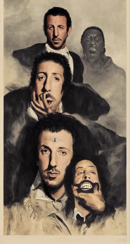 Image similar to adam sandler and kendrick lamar, detailed, 4 k, gothic, realistic, 1 9 3 0, by francisco goya