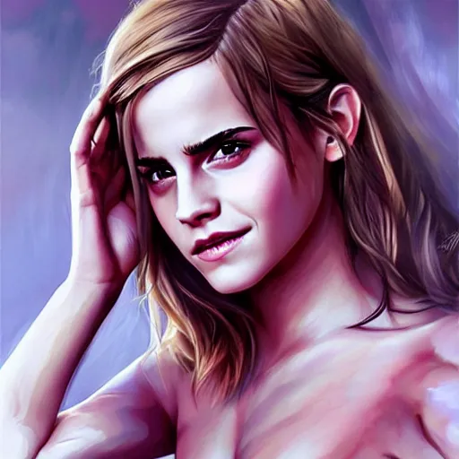 Prompt: emma watson body painted, art by artgerm and wlop