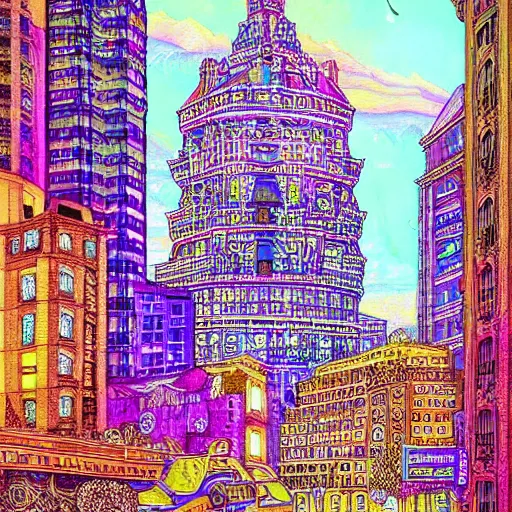 Prompt: beautiful psychedelic cityscape intricate detailed maximalist hyperrealism by siconolfini 8 k greg rutowski artstation