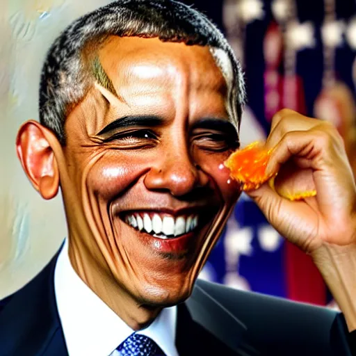 Image similar to obama smiling while peeling his own skin off