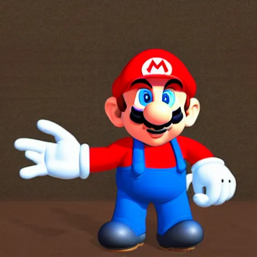 Prompt: mario with a broken neck, broken fingers, and crushed feet