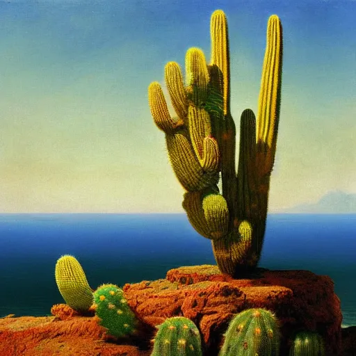 Image similar to flying impressionist island cactus wire, by albert bierstadt and wojciech siudmak, 2 0 megapixels, surrealist