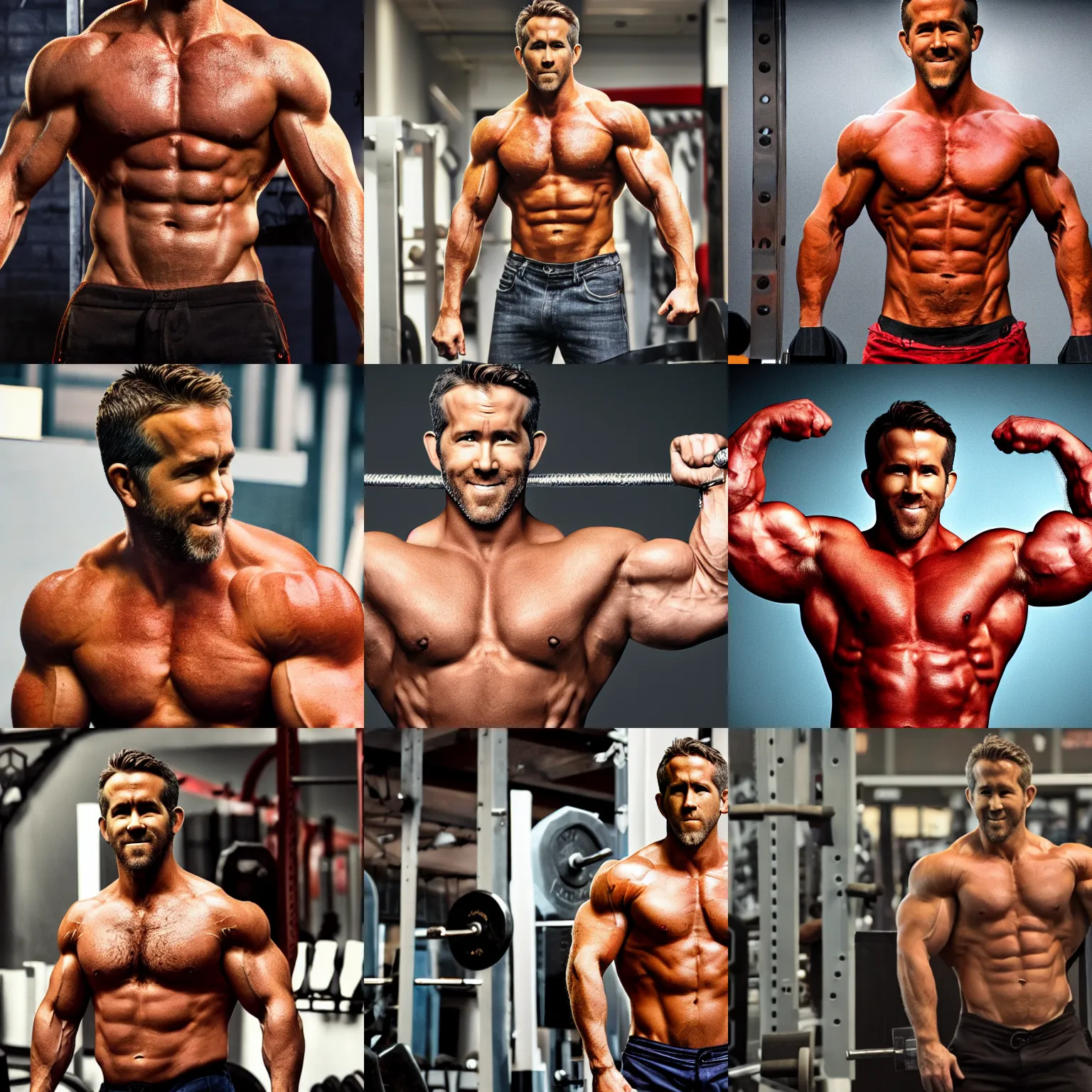 Prompt: ryan reynolds as a bodybuilder, 4 k hd photograph