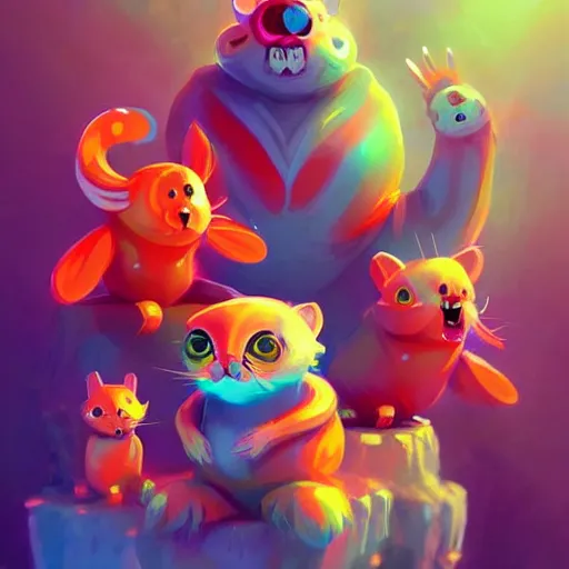 Image similar to cute creatures. bright art masterpiece artstation. 8k, sharp high quality illustration in style of Jose Daniel Cabrera Pena and Leonid Kozienko, magical colored theme, concept art by Tooth Wu,