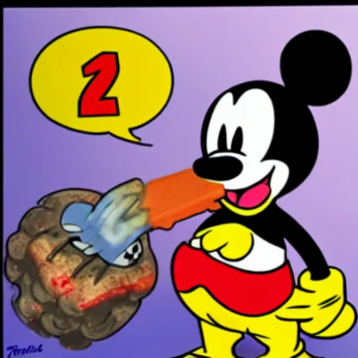 Image similar to zombie mickey mouse eating donald duck