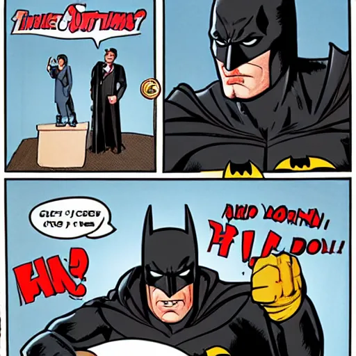 Image similar to batman as a used car salesman