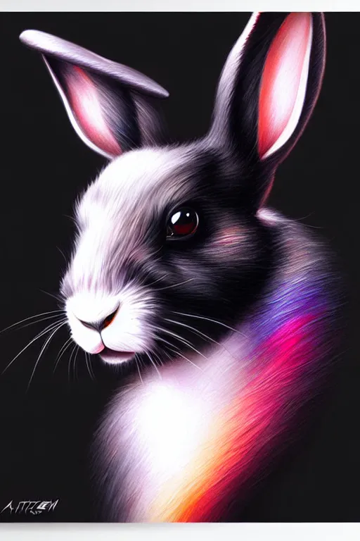 Image similar to multicolored black rabbit by Artgerm and WLOP