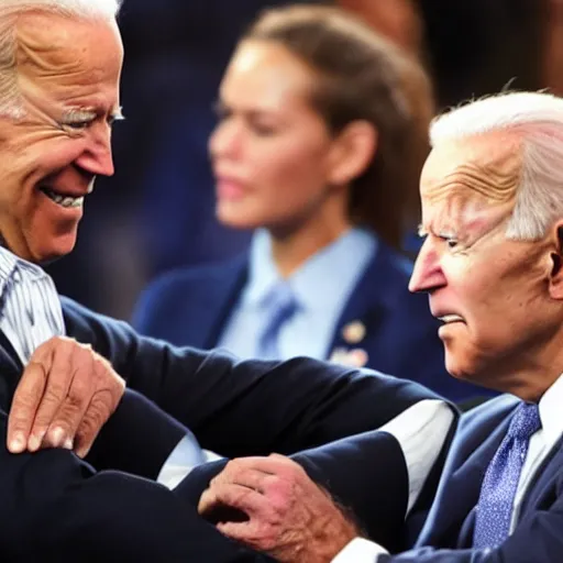 Prompt: joe biden tackling joe biden