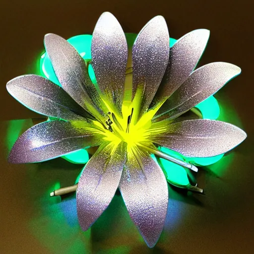 Prompt: cybertronic metallic large lily flower, beautiful, high detail