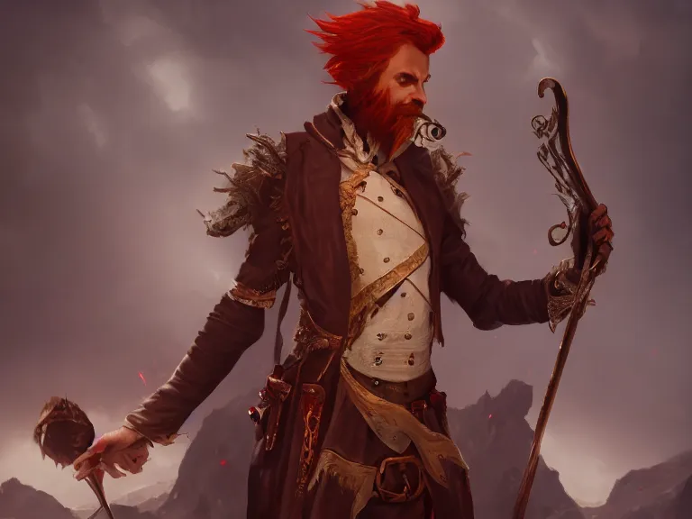 Prompt: Red Headed Slender Male Bard looking Shifty Sings, RPG Character Reference, Oil Painting, Trending on Artstation, octane render, Insanely Detailed, 8k, HD
