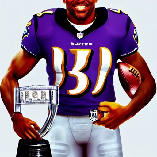 Image similar to portrait of Chuck Clark of the Baltimore Ravens holding the Lombardi Trophy, extremely detailed, detailed and realistic face, photo realistic, 8k