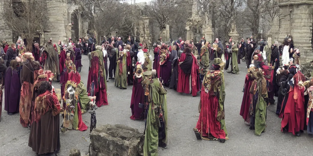 Prompt: Outside the palace there was a gathering of druids