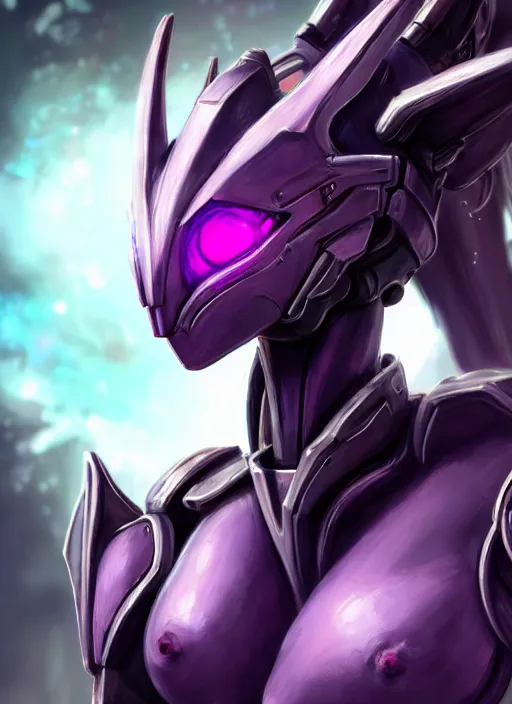 Image similar to cinematic goddess close shot, beautiful stunning anthropomorphic robot mecha female dragon, sleek head, metal ears, led purple eyes, smooth fuschia skin, smooth silver armor, floating in space, holding a galaxy, epic proportions, epic size, epic detail, furry art, dragon art, giantess art, warframe fanart, furaffinity, octane