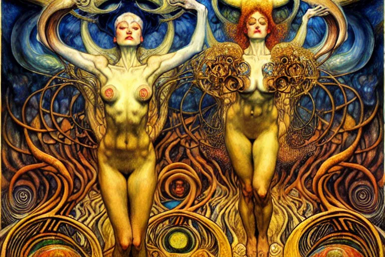 Image similar to Divine Chaos Engine by Karol Bak, Jean Delville, William Blake, Gustav Klimt, and Vincent Van Gogh, symbolist, visionary