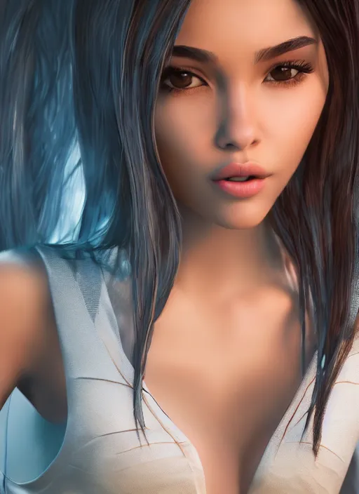 Image similar to Madison Beer as a video game character, digital art, unreal engine, unreal engine render, blender render, render, 4k, coherent