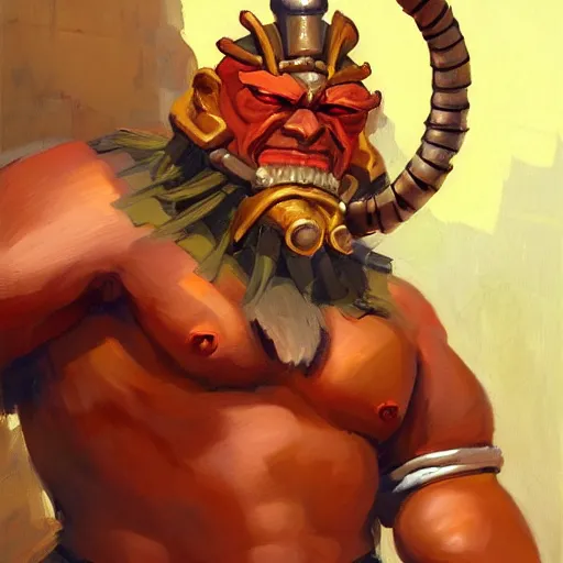 Image similar to greg manchess portrait painting of partially armored dhalsim from street fighter as overwatch character, medium shot, asymmetrical, profile picture, organic painting, sunny day, matte painting, bold shapes, hard edges, street art, trending on artstation, by huang guangjian and gil elvgren and gerald brom