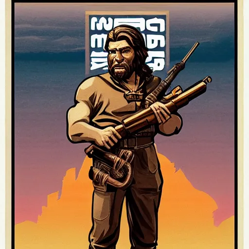 Image similar to saint homo neanderthalis, portrait, propaganda poster, with book of science on his right hand, and riffle, violet polsangi pop art, gta chinatown wars art style, bioshock infinite art style, hyperrealistic, two colors, white frame border, 4 k, uhd, remove duplicate content, align left content.