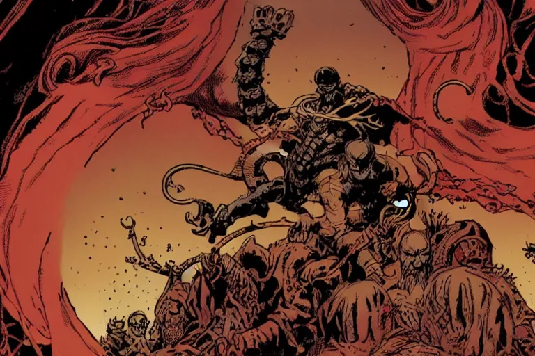 Prompt: elden ring boss fight illustrated in the style of mike mignola 4k