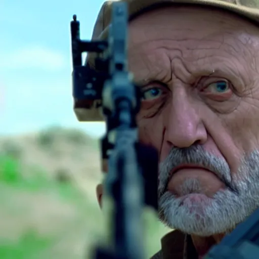 Image similar to Film still of Mike Ehrmantraut aiming a !!!sniper rifle!!!, 4k, !!highly detailed!!