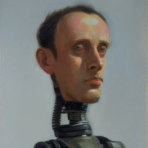 Image similar to alexander blok portrait, oil painting of alexander blok became a robot, trending on artstation, unreal engine, fantasy art
