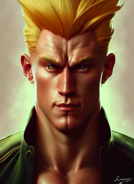 Image similar to asymmetry!! portrait of guile, street fighter iv, global illumination!! intricate, elegant, highly detailed, digital painting, artstation, concept art, smooth, sharp focus, illustration, art by artgerm and greg rutkowski and alphonse mucha