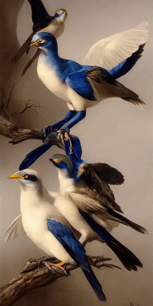 Image similar to highly detailed beautiful photography of birds, sharp focus, dramatic, dynamic, lighting, elegant, blue background, harmony, beauty, masterpiece, by roberto ferri, by durero, pencil draw