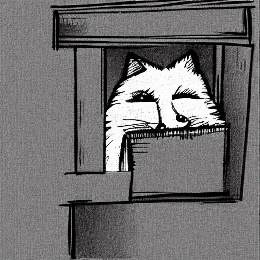 Image similar to fox peeking out from a box, cartoon drawing