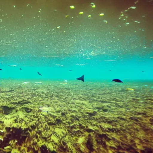 Image similar to underwater photography looking down kn Glasgow cityscape at the bottom of the sea