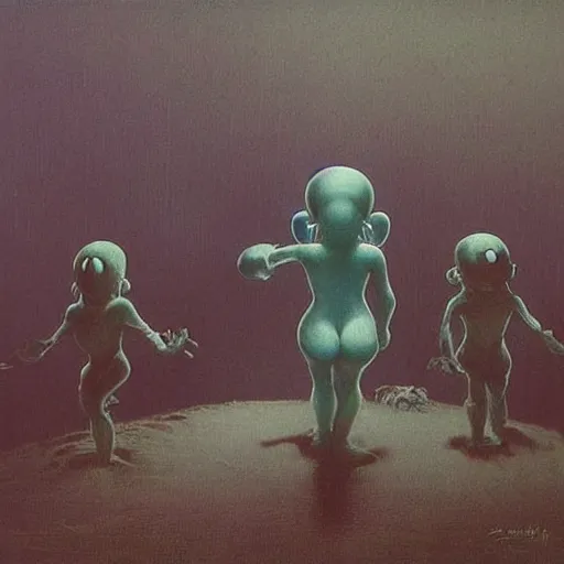 Prompt: smurfs in the style of zdzisław beksinski, creepy and scary atmosphere like nightmare