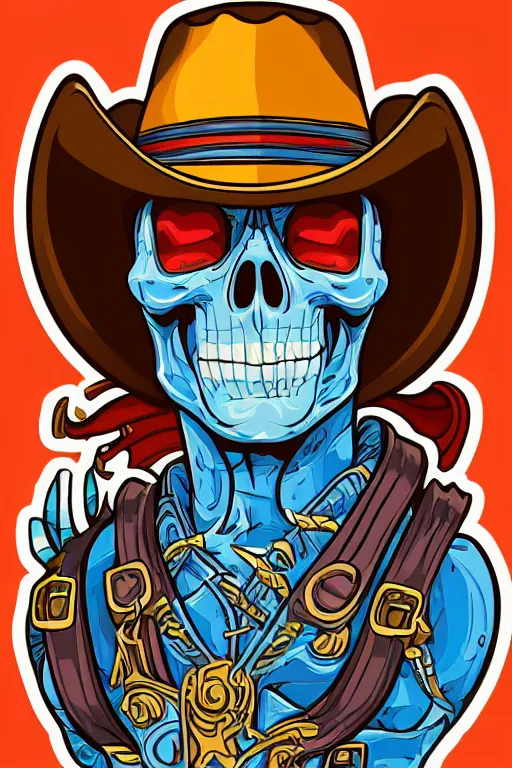 Image similar to A portrait of a skeletor that is a cowboy, sticker, colorful, illustration, highly detailed, smooth and clean vector curves, no jagged lines, vector art, smooth