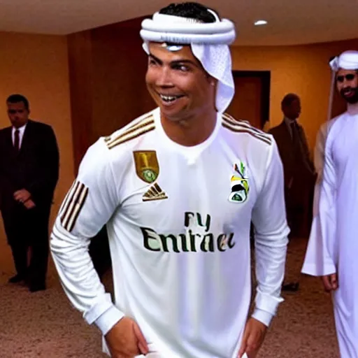 Image similar to Ronaldo wearing omani dishdasha