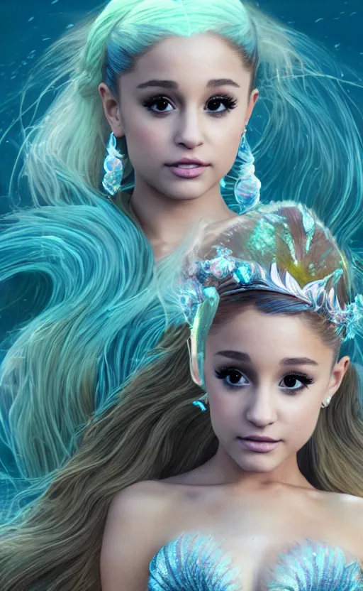 Image similar to ariana grande as a charming mermaid work safe dreamlike with jewelry, photo realistic, hyperdetailed, 8 k realistic, frostbite 3 engine, cryengine, dof, trending on artstation, digital art