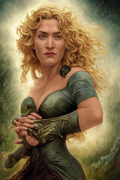 Image similar to A fantasy comic book style portrait painting of Kate Winslet, Cory Chase, hybrid, as an Atlantean Reptilian Warrior, François Boucher, Oil Painting, Mystical Valkyrie, unreal 5, DAZ, hyperrealistic, octane render, Regal, Refined, Detailed Digital Art, RPG portrait, Michael Cheval, William-Adolphe Bouguereau, Walt Disney (1937), Steampunk, dynamic lighting, Highly Detailed, Cinematic Lighting, Unreal Engine, 8k, HD