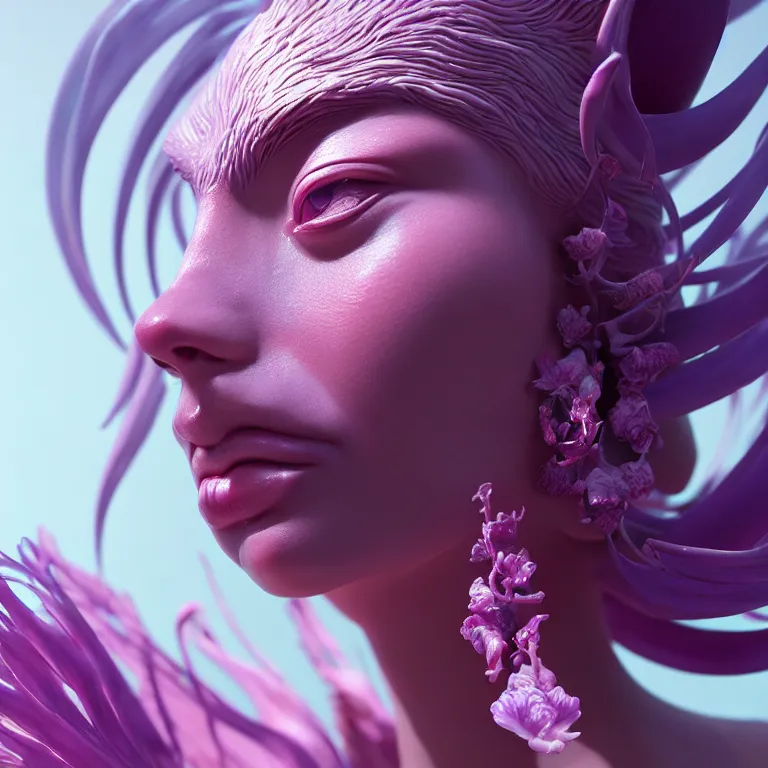 Image similar to goddess full painted acryllic sculpture close-up portrait. orchid bird phoenix jellyfish betta fish, intricate artwork by Tooth Wu and wlop and beeple. octane render, trending on artstation, greg rutkowski very coherent symmetrical artwork. cinematic, hyper realism, high detail, octane render, 8k