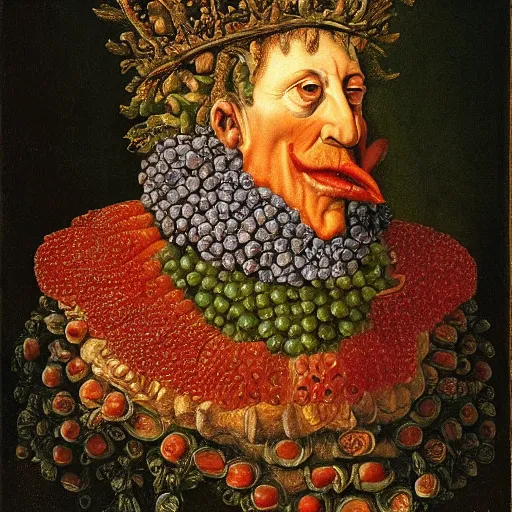 Image similar to portrait of king charles the 4 th made of fruits and vegetables by arcimboldo