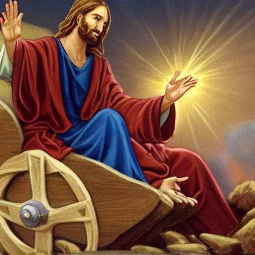 Image similar to jesus taking the wheel